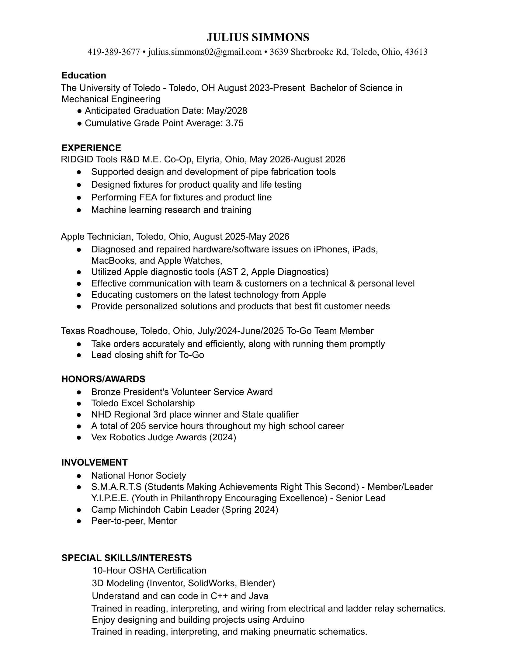 Resume page 1