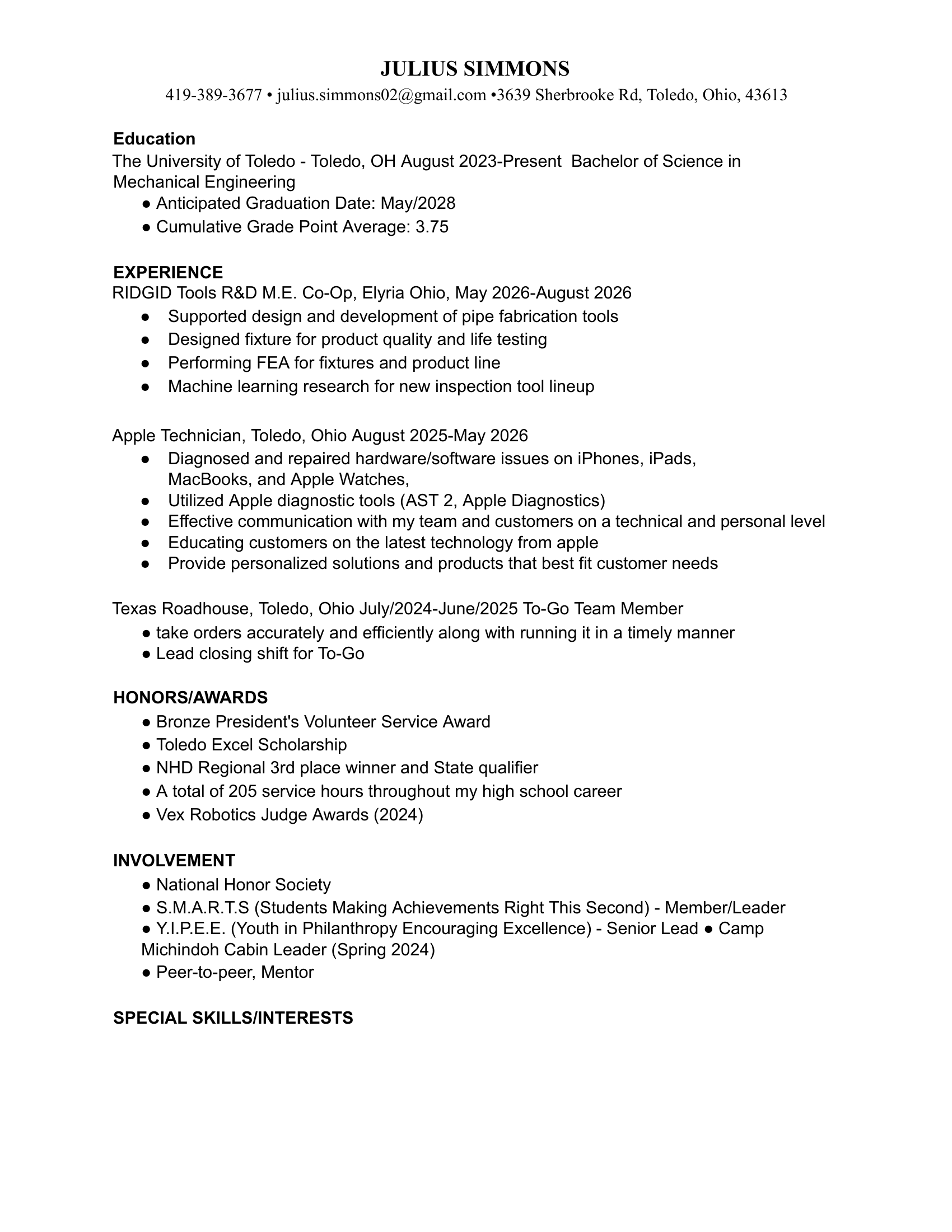 Resume page 1